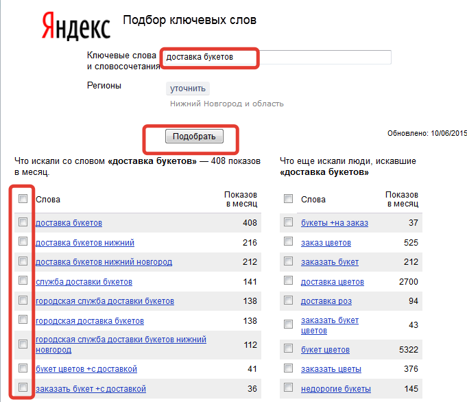 Подбор ключевых слов для Яндекс Директа